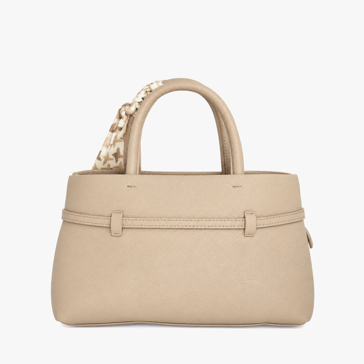 Bolso de mano color taupe con pañoleta y correa ajustable para mujer