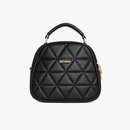 Bolso negro con textura geométrica en relieve y correa ancha para mujer