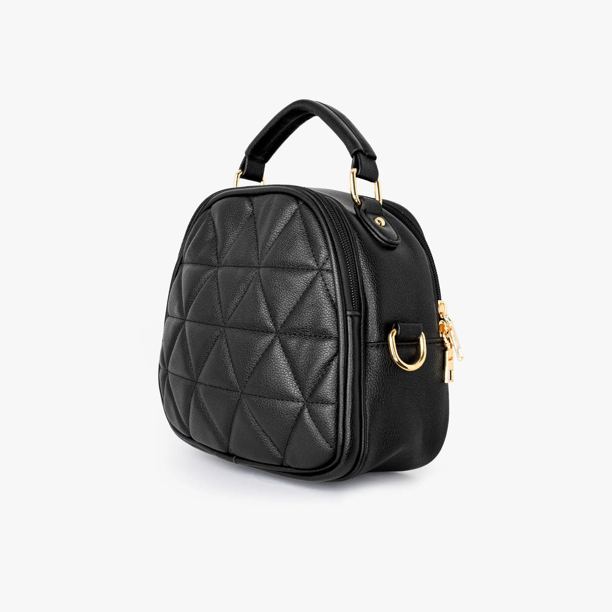 Bolso negro con textura geométrica en relieve y correa ancha para mujer