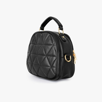 Bolso negro con textura geométrica en relieve y correa ancha para mujer