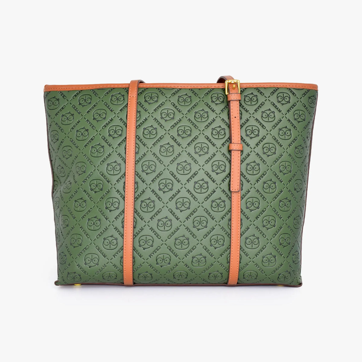 Bolso shopper verde con estampado geométrico y detalles en color miel para mujer
