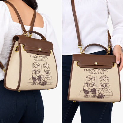Bolso convertible a morral y bolso cruzado beige para mujer