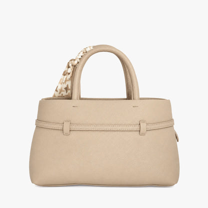 Bolso de mano color taupe con pañoleta y correa ajustable para mujer