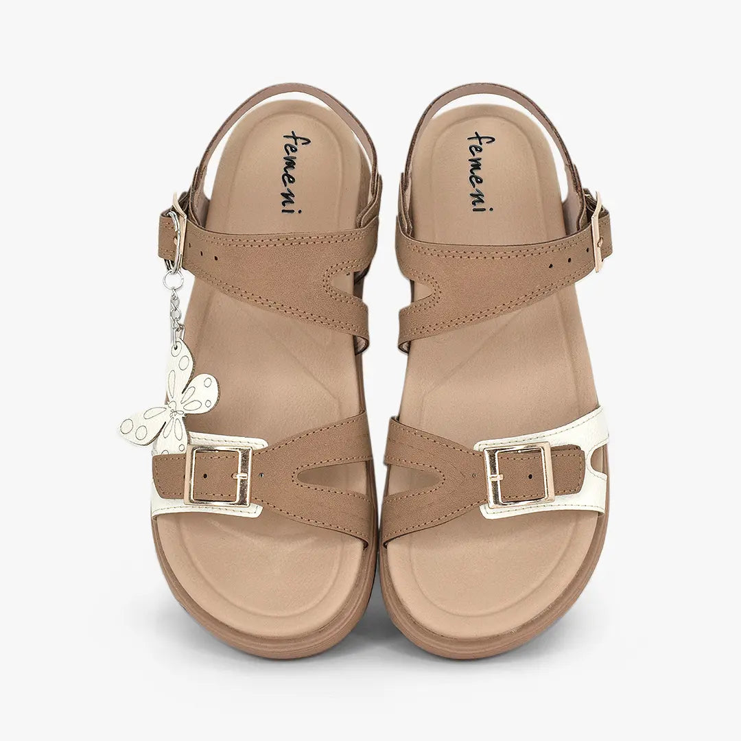 Sandalias con plataforma para mujer en color almendra