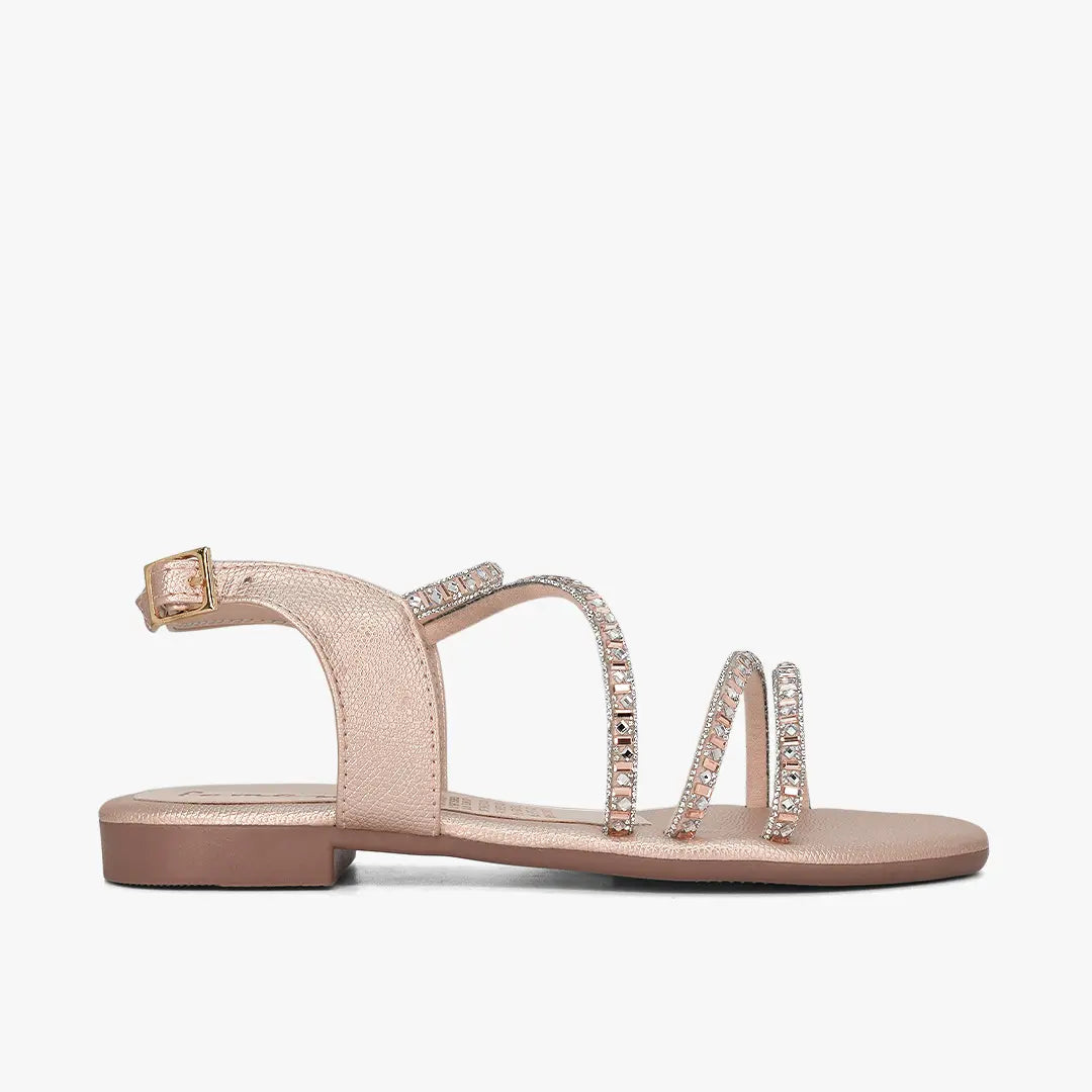 Sandalias planas para mujer en color oro rosa