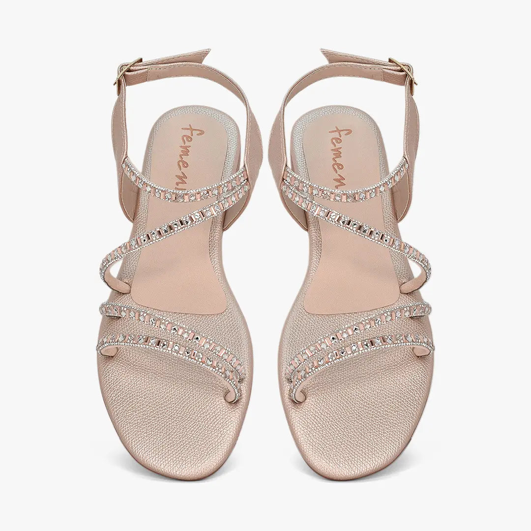 Sandalias planas para mujer en color oro rosa