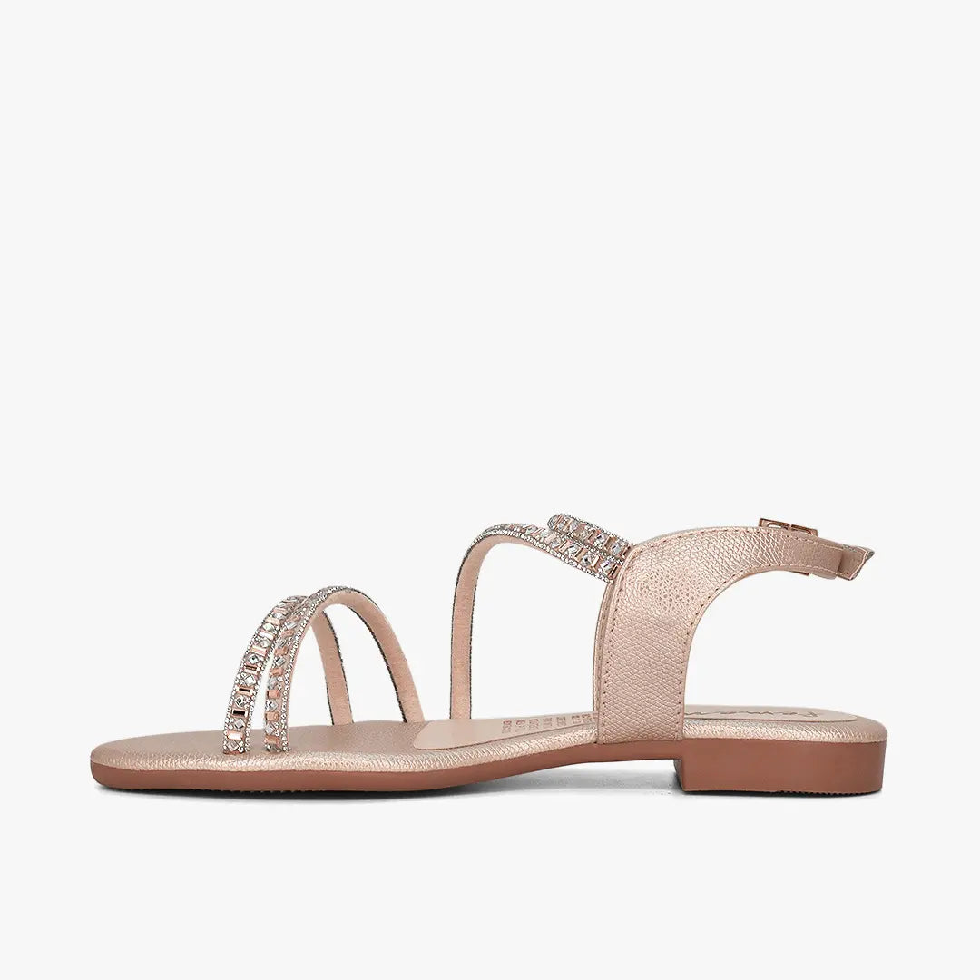 Sandalias planas para mujer en color oro rosa