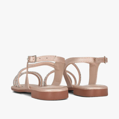 Sandalias planas para mujer en color oro rosa