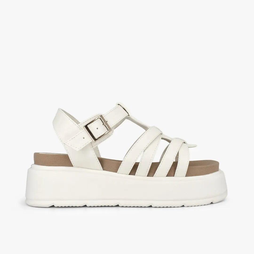 Sandalias con plataforma para mujer en color talco
