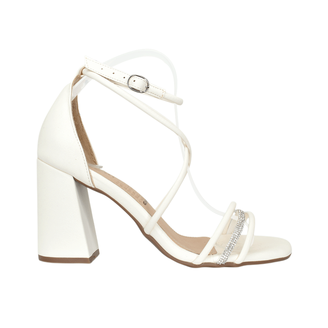 Sandalias con tacón para mujer en color talco