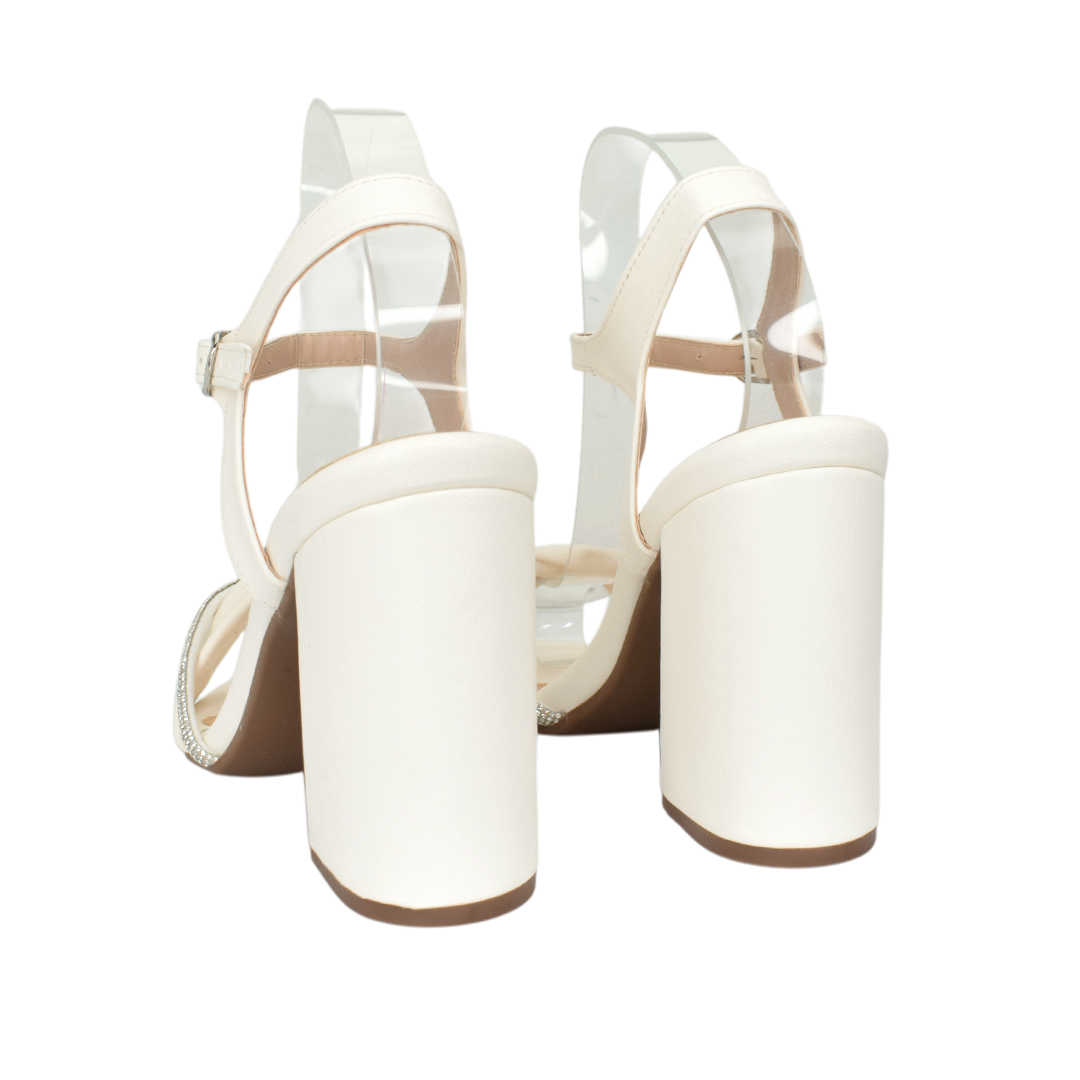 Sandalias con tacón para mujer en color talco