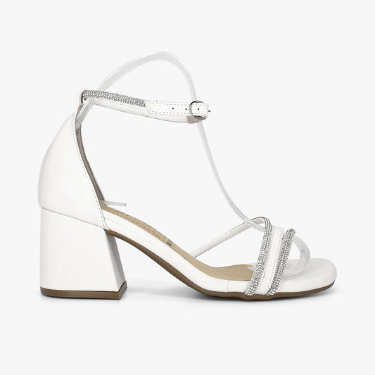 Sandalias con tacón para mujer en color talco