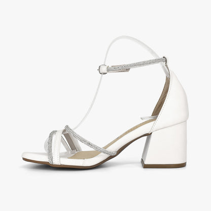 Sandalias con tacón para mujer en color talco
