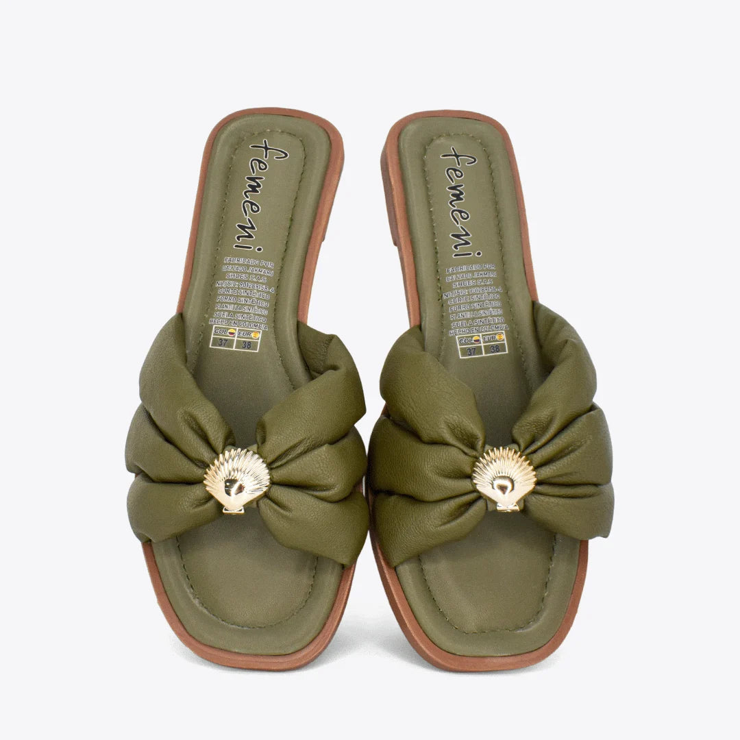 Sandalias plana para mujer en color oliva