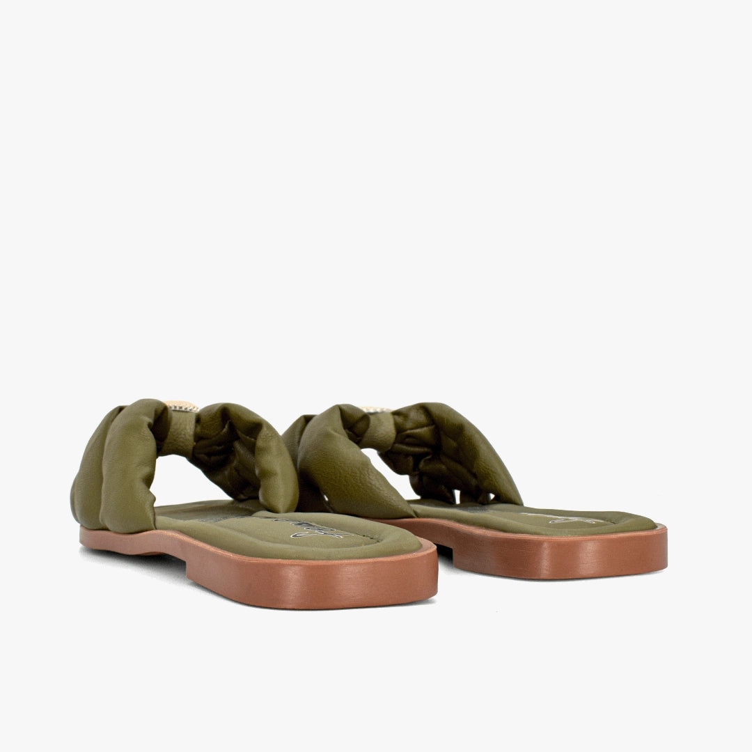 Sandalias plana para mujer en color oliva